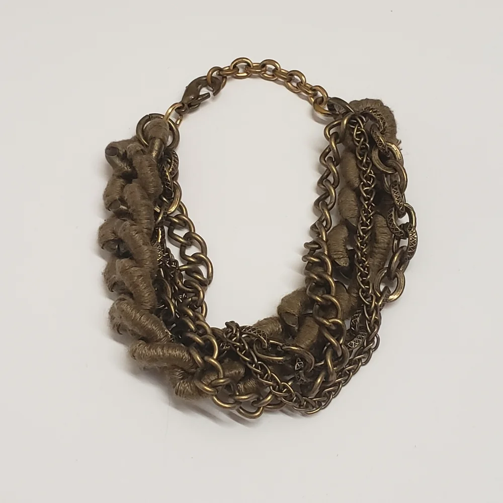 Unique Bronze Chunky Thread Wrapped Multi Chain Bracelet